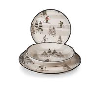 H&H Servizio Tavola Natalizio 18 Pezzi Retro Skiers In Stoneware
