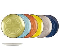 H&H Set 12 Piatti Piani Caribe In Stoneware Colori Assortiti Cm 26