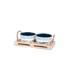 H&H set 2 coppette seaside con vassoio in legno cm 8,5