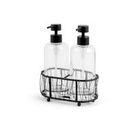 H&H Set 2 Dosasapone In Vetro Trasparente E Metallo Nero