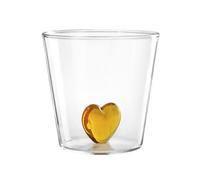 H&H Lot de 4 verres en verre borosilicate transparent avec cœur coloré intérieur - Couleurs assorties aléatoires - Résistants, légers et lavables au lave-vaisselle