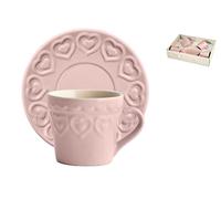 H&H Set 4 Tazze Caffe Fairylove Colore Rosa Con Piatto Cc165