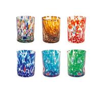 H&H Set 6 Bicchieri Veneziano In Vetro Decorato Multicolore Cl 32