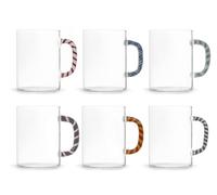 H&H Set 6 Mug con Manico Colorato in Vetro Borosilicato ml 470