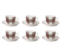 H&H Set 6 Tazze Caffe Tartan In Porcellana Con Piattino Cc 110