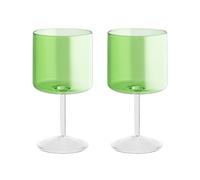 H&H Set de 2 Verres Daylight Verts en Verre Borosilicate, 23 vec Pied et Tige en Verre Transparent, Design Élégant et Moderne