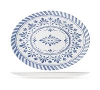H&H - Set de 6 assiettes ovales Azulejo en mélamine décorée - Style portugais, bleu et azur - Grandes, résistantes, lavables en lave-vaisselle
