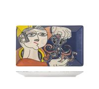 H&H - Set de 6 Assiettes Rectangulaires Pablo en Stoneware Décoré, 25x15 cm, Inspiration Picasso, Lavables au Lave-Vaisselle et Adaptées au Micro-ondes