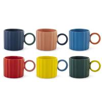 H&H - Set de 6 Tasses à Thé Delight - 250 ml - En New Bone China - Couleurs Assorties - Anse Ronde avec Couleur Contrastée - Élégantes et Légères