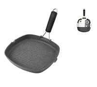 H&H Stone Grill Carré avec Fond à Induction, Manche en Silicone, Aluminium, Anthracite, 28 cm