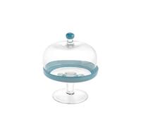 H&h Support En Verre Avec Cloche Bleue Diamètre 18 Cm H22 Plateaux De Table