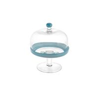 H&h Support En Verre Avec Cloche Bleue Diamètre 18 Cm H22 Plateaux De Table