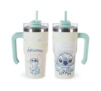 H&H Tasse isotherme avec paille Stitch Dreamer - Gobelet isotherme 0,6 l, acier inoxydable, isolation thermique à double paroi, réutilisable, anti-fuite, idéal pour l'école, le bureau, le sport et les