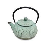 H&H Théière en fonte émaillée 0,80 L avec filtre en acier inoxydable, couleur vert clair, convient à tous les étages de cuisson, y compris induction