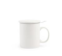 H&H Tisanière en nouvelle porcelaine blanche avec filtre en acier inoxydable - capacité 340 cc, lavable au lave-vaisselle, passe au micro-ondes sans filtre