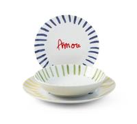 H&H, vaisselle 18 pièces Casa Amor, service de table complet pour 6 personnes, porcelaine, avec lettrage, lavable au lave-vaisselle
