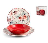 H&H Vaisselle 18 Pièces Celebration en porcelaine décorée Rouge