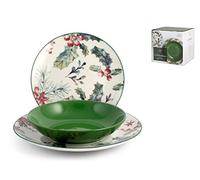 H&H Vaisselle 18 Pièces Celebration en porcelaine décorée Verte