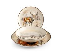 H&H, vaisselle 18 pièces Hood River, service de table de Noël, décor cerf, grès, lavable