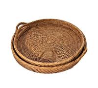 H&H Vassoio Tondo Con Manici In Rattan Cm 46X5H