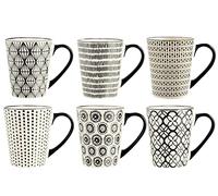 H&H Vhera - Set de 6 Mugs en Stoneware, Décor Assorti, 350 cc, Élégants et Pratiques pour Café, Thé, Chocolat Chaud et Plus