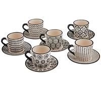 H&H Vhera - Set de 6 Tasses à Café avec Saucer, Stoneware, 90 cc, Élégantes et Pratiques, Parfaites pour Café, Espresso et Thé