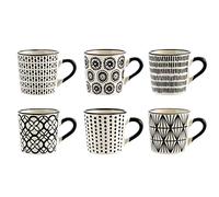 H&H Vhera - Set de 6 Tasses à Café en Stoneware, Décor Assorti, 90 cc, Élégantes et Pratiques pour Savourer Votre Café, Espresso ou Thé