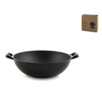 H&H Wok en Fonte Émaillée Noir à Deux Manches cm. 24