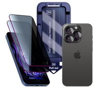 H HARDY Verre Anti-Espion pour iPhone 15 Pro, 2 Verres + 12 Protection Caméra, Cadre de Pose, Dureté 9H, Hardura™ Protection d'Écran, Anti-Espion, Sans Bulles, Anti-Traces