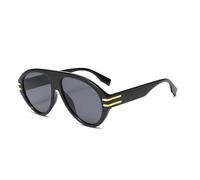 H HELMUT JUST Lunettes de soleil aviateur rétro de grande taille pour femmes et hommes tendance 70s épais classique style vintage lunettes de soleil, Noir brillant/gris