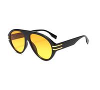H HELMUT JUST Lunettes de soleil aviateur rétro de grande taille pour femmes et hommes tendance 70s épais classique style vintage lunettes de soleil, Noir brillant/jaune orangé