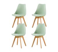 H.J WeDoo Chaise Lot de 4 Chaises Salle à Manger Scandinaves SGS Tested de Cuisine Rétro Rembourrée Chaise de Salle de Bureau, Pieds en Bois de Hêtre Massif Crème Glacée Vert