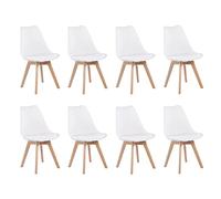 H.J WeDoo Chaises Salle à Manger Lot de 8 Chaises Scandinaves, Chaise Design Rembourrée Chaises de Cuisine, Pieds en Bois de Hêtre Massif, Blanc