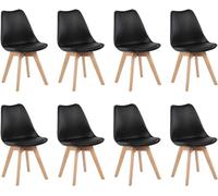 H.J WeDoo Chaises Salle à Manger Lot de 8 Chaises Scandinaves, Chaise Design Rembourrée Chaises de Cuisine, Pieds en Bois de Hêtre Massif,Noir