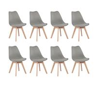 H.J WeDoo Chaises Salle à Manger Lot de 8 Chaises Scandinaves, Chaise Design Rembourrée Chaises de Cuisine, Pieds en Bois de Hêtre Massif, Gris