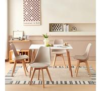 H.J WeDoo Ensemble de Salle à Manger Avec 4 Chaises Rectangulaires Blanches pour Salon, Cuisine, Bureau (Table de 110 x 70 cm + 4 Chaises Kaki)