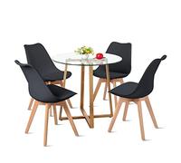 H.J WeDoo Ensemble de Table à Manger avec 4 chaises, Table à Manger Ronde en Verre diamètre 80 cm pour Balcon, Salle à Manger et Salon, Noir