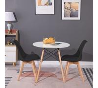 H.J WeDoo Ensemble de table ronde avec 2 chaises noires, salle à manger, cuisine, salle à manger, bureau