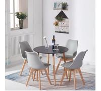 H.J WEDOO Ensemble Ronde table à Manger de 2 à 4 personnes Cuisine Scandinave en Pieds en Bois+4 Gris chaises scandinaves 54*54*82cm