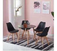 H.J WEDOO Ensemble Ronde table et chaise de 2 à 4 personnes Cuisine Scandinave en Pieds en Bois+4 noir chaises scandinaves