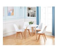 H.J WEDOO Ensemble table à manger de 2 à 4 personnes Blanc+4 chaises scandinaves blanches-54*54*82cm