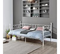 H.J WeDoo Lit Banquette Cadre de Lit en Métal Canapé Lit avec Sommier Lattes pour Enfant Adulte, Blanc