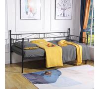 H.J WeDoo Lit de jour 90x190 Noir Métal Lit d'invité Lit d'adolescent Canapé-lit Daybed Canapé-lit