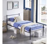 H.J WeDoo Lit métallique Lit simple Cadre de lit métallique avec sommier à lattes Lit d'invité pour matelas 90 x 190 cm Cadre de lit Lit d'adolescent pour chambre d'amis Chambre noire