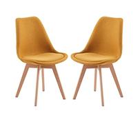 H.J WeDoo Lot de 2 Chaises de Salle à Manger Scandinaves en Tissu, Chaises de Cuisine avec Rembourrés & Bois de Hêtre Massif, Jaune