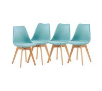 H.J WeDoo Lot de 2 Chaises Nordiques en Hêtre avec Assise Rembourrée et Dossier Ergonomique, Morandi Bleu