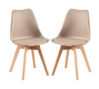 H.J WeDoo Lot de 2 Chaises Salle à Manger Scandinaves, Chaises de Cuisine Design avec Coussins en Cuir et Pieds en Hêtre Massif, Kaki Clair