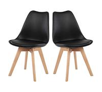 H.J WeDoo Lot de 2 chaises scandinaves, pied en bois de hêtre et assise rembourrée, style nordique - noir