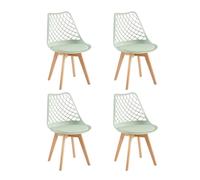 H.J WeDoo Lot de 4 Chaises de Salle à Manger évidées Scandinaves Testées SGS, Creusé Chaises de Cuisine Rétro à Coussin, Chaises de Bureau Pieds en HêTre Massif - Crème Glacée Vert