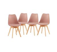 H.J WeDoo Lot de 4 Chaises de Salle à Manger Scandinaves, Chaises de Cuisine Classique avec Coussin en Cuir & Bois de Hêtre Massif, Rose fumé